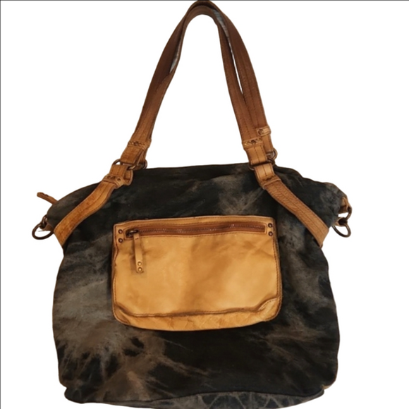 Schuler & Sons Philadelphia Handbags - Womens Schuler & Sons Anthropologie gray tie dye & leather shoulder bag.